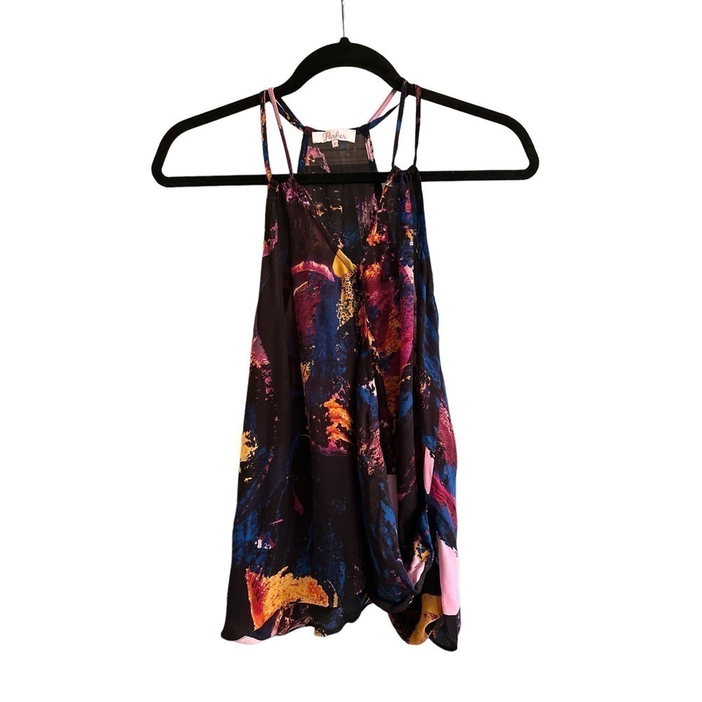 Parker Women's Surplice Neck Abstract Print Summer Pullover Top Sz S Black NWOT